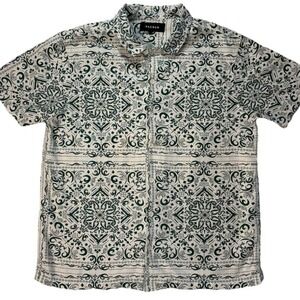 Pacsun Collard Button Down Short Sleeve Resort Shirt White Green Bandana Men's M
